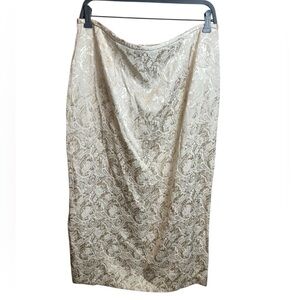 Massi Cream Jacquard Midi Skirt Size 12 Lined Straight Column Elegant